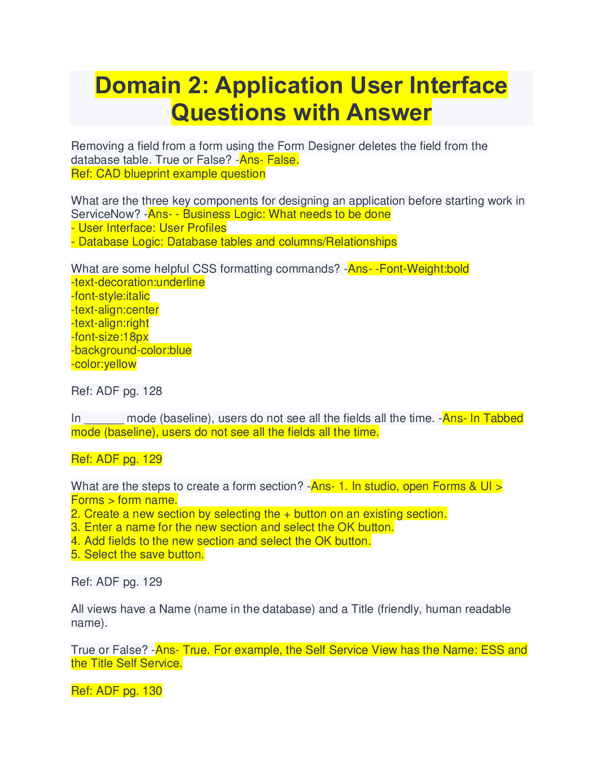 Preview image of Domain 2: Application User Interface Questions with Answer document